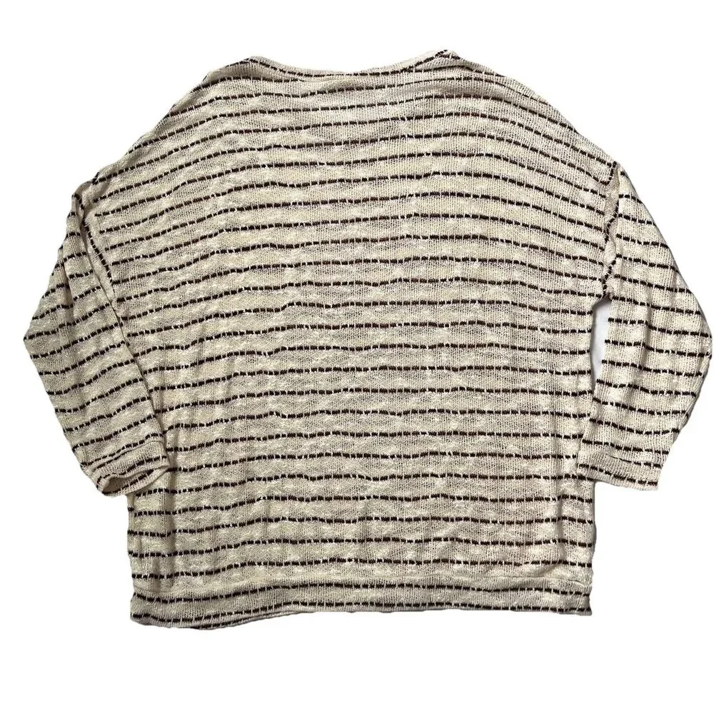 Pinkblush Maternity Sweater Womens S Cream Maroon Stripe Open Knit Lightweight